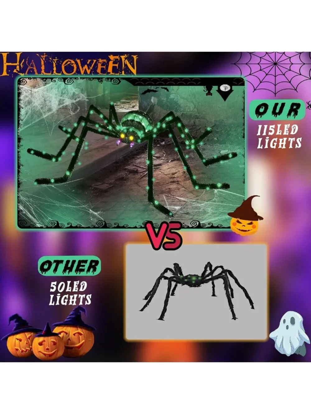 Giant 6.8ft Light Up Spider Halloween Decoration with 115 LED Lights for Yard
